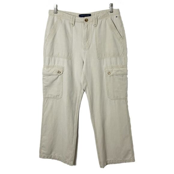Tommy Hilfiger Women's Cargo Pants 8 Khaki Beige Wide Leg Chino High Rise Retro - Picture 2 of 9